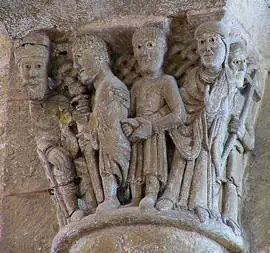 Premier détail du chapiteau de l’arrestation de sainte Foy