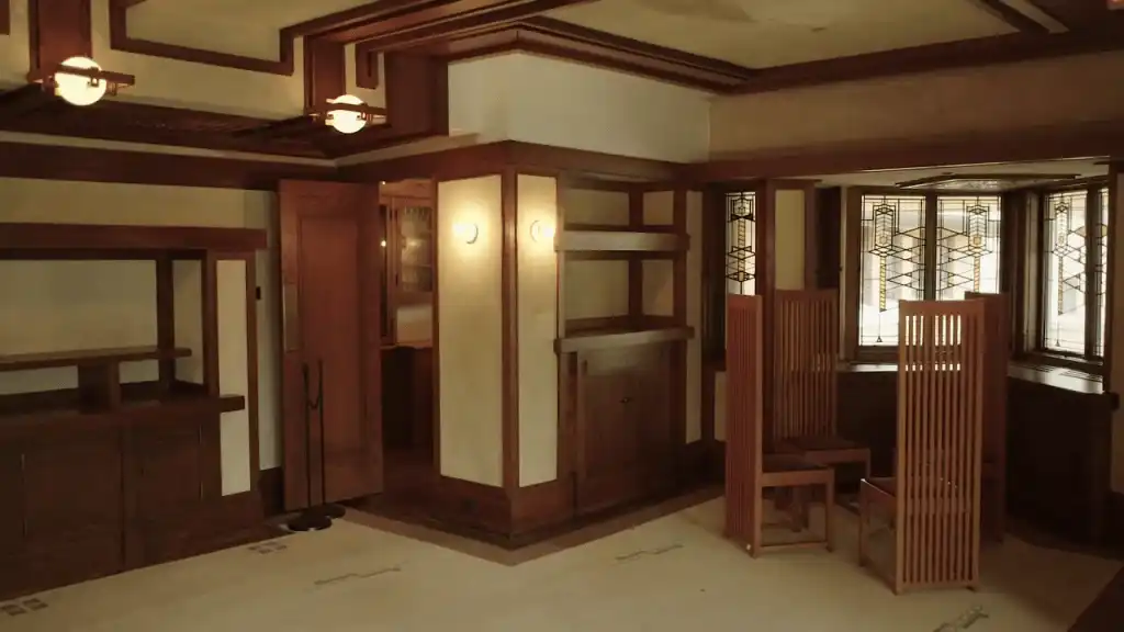 Cheminée centrale structurant les espaces de la Robie House