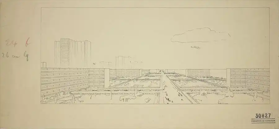 Plan d’ensemble de la Ville contemporaine imaginée par Le Corbusier en 1922
