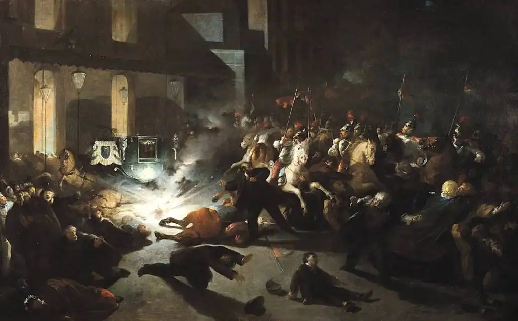 Attentat d’Orsini contre Napoléon III devant l’ancien Opéra de la rue Le Peletier en 1858