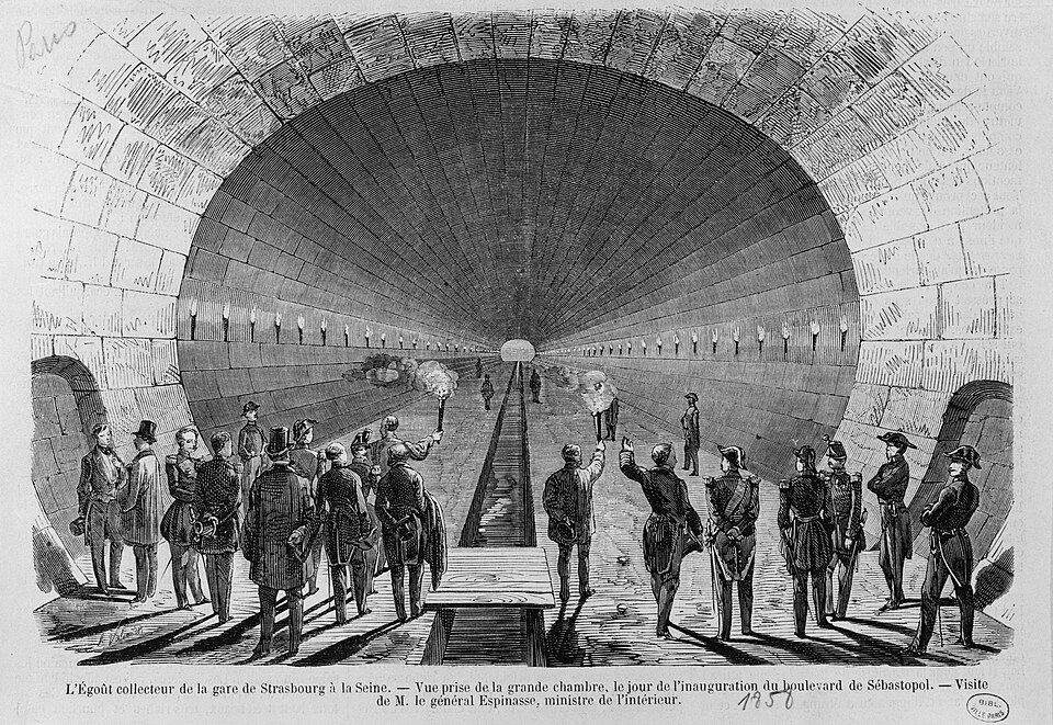 Gravure du grand égout collecteur reliant la gare de Strasbourg à la Seine au XIXe siècle
