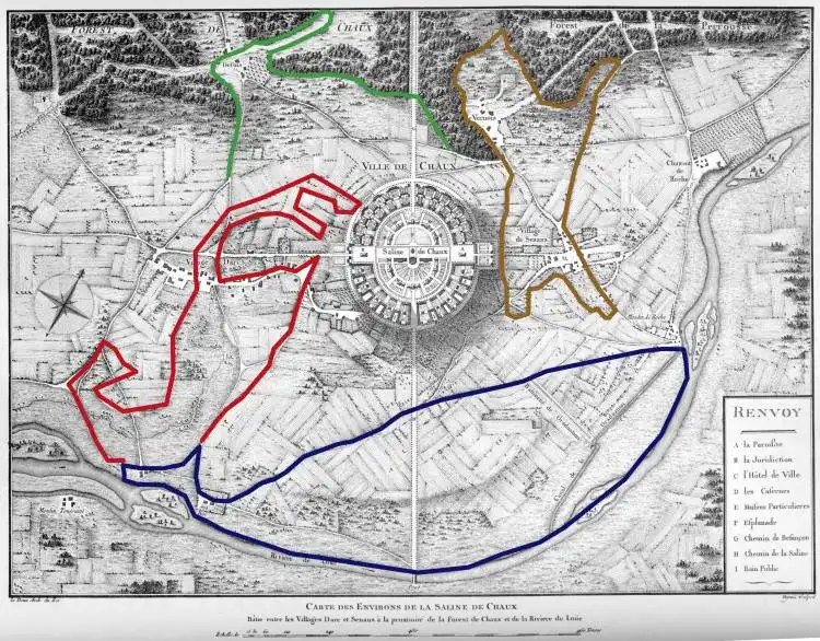 Carte topographique du projet de ville idéale de Chaux