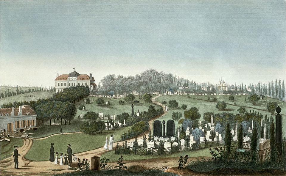 Plan ancien du cimetière du Père-Lachaise au XIXe siècle